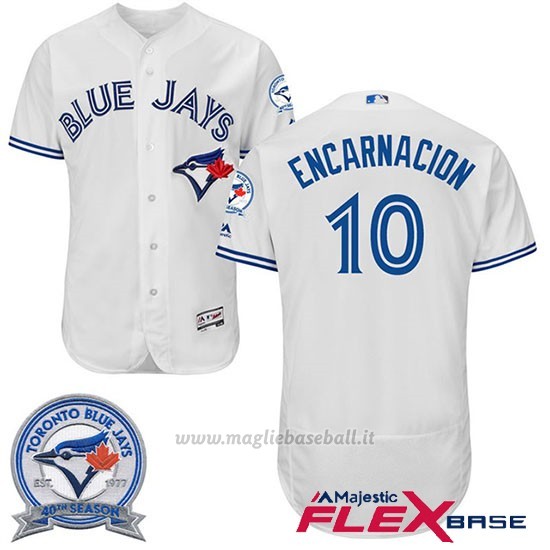 Maglia Baseball Uomo Toronto Blue Jays Edwin Encarnacion 10 Bianco Flex Base 40 Anniversario